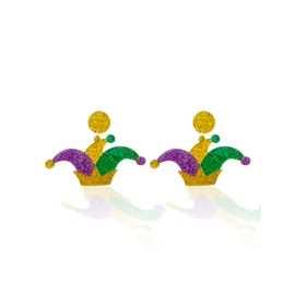 Mardi Gras Acrylic Earrings for Women Fleur De Lis Hook Dangle Earrings Accessories (Jester Hat)