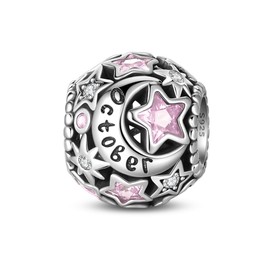 Pandach - Abalorio de plata de ley 925 para mujer, pulseras y collares, abalorio de estrellas y luna con circonita cúbica 5A, joyería de cumpleaños, regalos para mujeres, Plata de ley, Circonita
