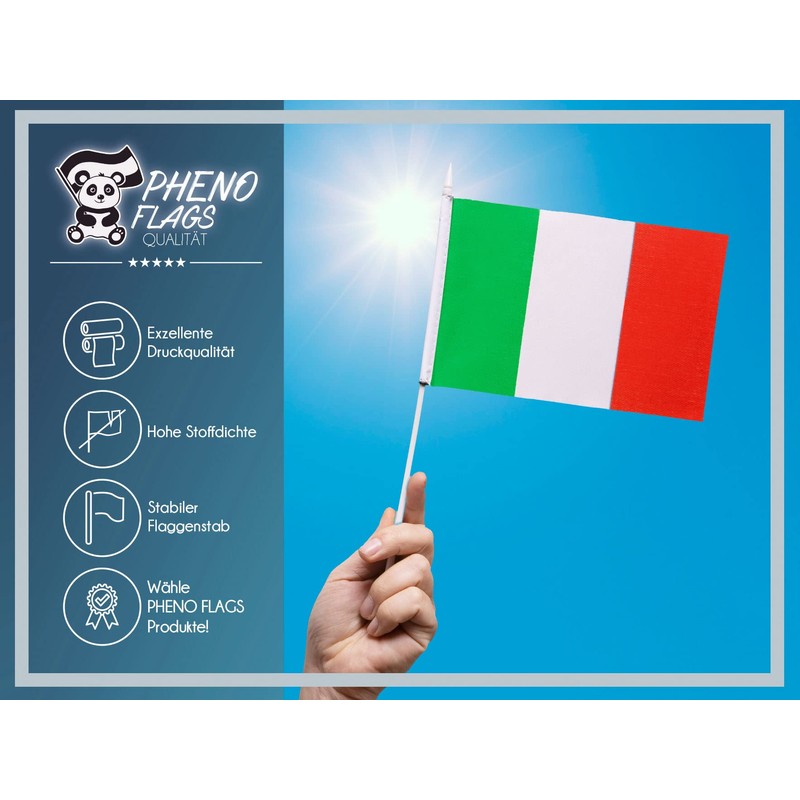 PHENO FLAGS Italy Hand Flag, Set of 10 - Small