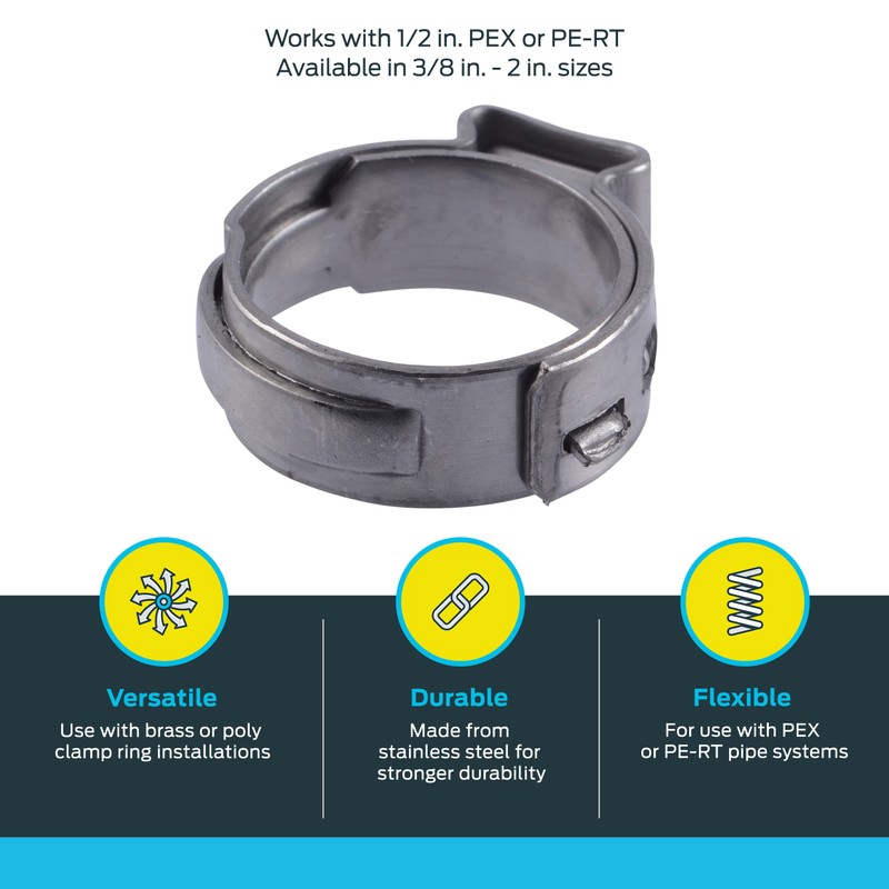 SharkBite 1/2 Inch Clamp Ring, Pack of 10, Stainless Steel