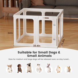 Clear Acrylic Dog Playpen - 50 x 50 Inch, 24" H 12 Planes Transparent Dog Fence Indoor, Sturdy Pet Pen for Puppy/Small Dog/Rabbit/Pig, Easy Assemble & Cleaning Plastic Whelping Box Enclosure, White