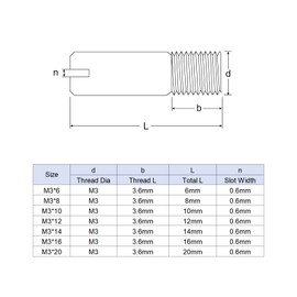 sourcing map 10Pcs M3 x 20mm Slotted Cylindrical Pin 304 Stainless Steel Dowel External Thread Locating Pin for Furniture Cabinets