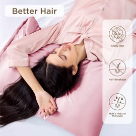 Bedsure Satin Pillowcase Standard Set of 2 - Pink Silky Pillow Covers for Hair and Skin 20x26 Inches, 2 Pack with Envelope Closure, Similar to Silk Pillow Cases, Gifts for Women Men