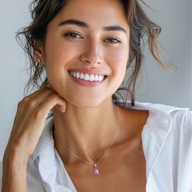 925 Sterling Silver Amethyst Necklace - Amethyst Teardrop Necklace - February Birthstone Necklace for Women Silver - Pear Amethyst Pendant - Silver Jewelry for Women - Minimalist Chain Necklace