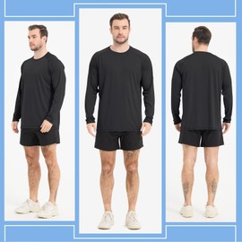 Sillictor Running Tops for Men Long Sleeve UPF 50+ Quick Dry Polyester Sports Gym T Shirts Men UV Sun Protection Tops for Swimming Football Hiking Fishing Shirts,Cool Wicking 3020 Black L