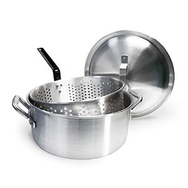 Bayou Classic 1350 14-qt Aluminum Fry Pot w/ Lid and Aluminum Perforated Basket Features Heavy-Duty Riveted Handles Domed Lid Perfect For Frying Fish Shrimp Chicken and Hushpuppies
