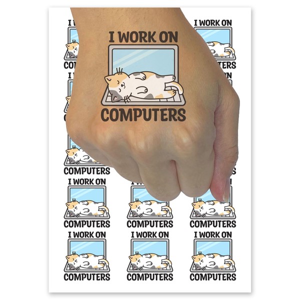 I Work On Computers Cat Temporary Tattoo Water Resistant Fake