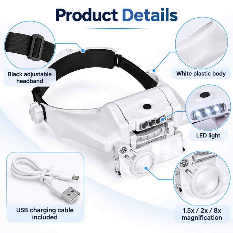 USB Rechargeable LED Head Magnifier for Watch Repair – Hands-Free