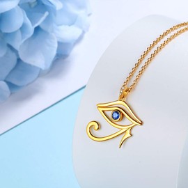 Blue Eye of Horus Egypt Protection Pendant Necklace Womens Silver 18K Gold Plated Horus Eye of Ra Necklace for Women Ancient Egyptian Symbol Amulet Jewelry Gift for Mom Wife Grandma FP0011Y