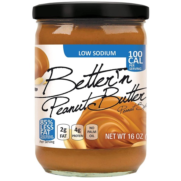 Pack of 2, Better'n Peanut Butter, Low Sodium Peanut Spread, Low Fat and Gluten Free , 16 ounces