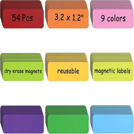 54pcs Magnetic Dry Erase Labels, 9 Colors - Magnetic Name Tags for Students Classroom, Whiteboard, and More - 3.2"x1.2" Each with Color Borders