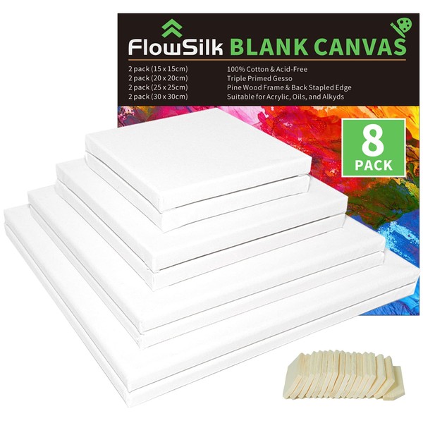 Blank Canvas Boards for Painting, Set of 8 Art Square