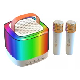 Kwalux T7 Set De 2 Micrófono Portátil Y Caja De Sonido Mini Karaoke Color Blanco