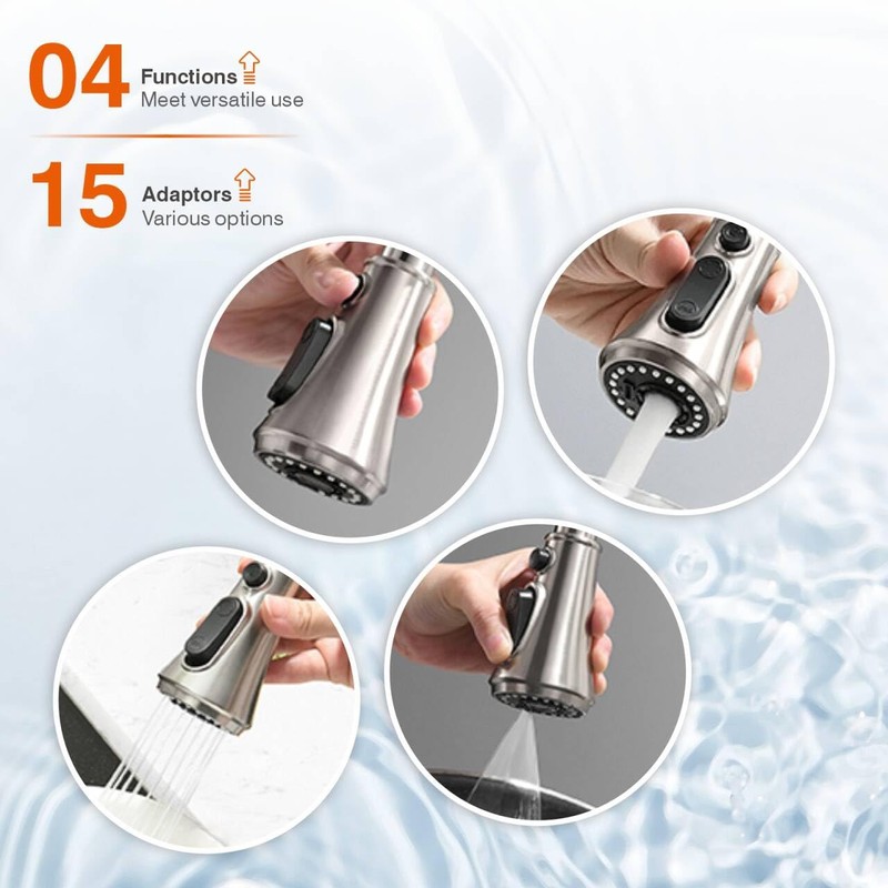 RULIA Kitchen Faucet Head Replacement with 12 Adapters, 4 Functions
