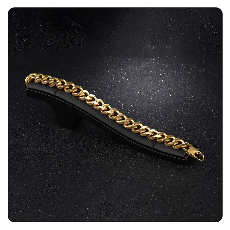 Fusamk Hip Hop Stainless Steel Bracelet Flat Link Bracelet Cuban