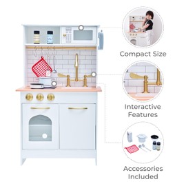 Teamson Kids Wooden Pretend Play Kitchen – Kids Kitchen Set for Toddlers Ages 3-8, Compact Toy Kitchen Playset with Storage and Accessories, Wooden Cooking Set for Kids, Toddler Kitchen Toy, White