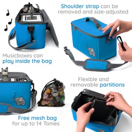 fantifant Musicbox Bag for Toniebox [ + net Bag for Tonie Storage ] Flexible Transport Bag for TONIEBOX Bag for Figures and Box Including Accessories I with Recycled PET I Shark Blue