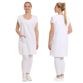 ZOLLNER Throw Apron – Durable Front Tie – Universal Size – Mixed Fabric – with Practical Press Studs and Side Pocket – Washable – Oeko Tex® Certified, 524, White