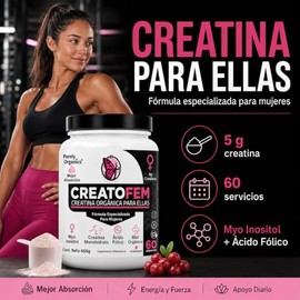 CreatoFEM | Creatina para Mujeres | Creatina Monohidratada + Inositol, Ácido Fólico, Arándano Rojo, Vit B9 y Miel de abeja orgánica | Pre entreno y Po