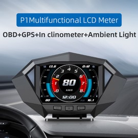 POCREATION Pantalla de medidor OBD2 con Velocidad, Auto HUD HD HD TFT LCD Pantalla GPS GPS OBD2 Medidor Pendiente Medidor Alarma de Exceso de Velocidad para Todo el automóvil