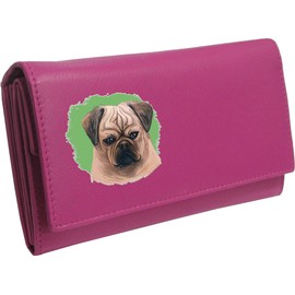 Klassek Puggle Womans Pink Purse Dog Lover Owner Brand Image on Real Animal Leather RFID Puppy Accessory Gift