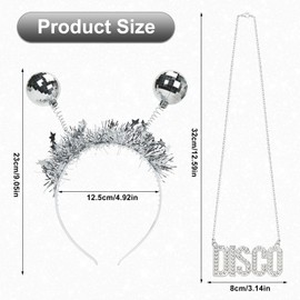O-Kinee O-Kinee Discokugel Haarreif mit Halskette,Discokugel Kopfschmuck,Haarschmuck Discokugel Glitzereffekt Stirnband,Disco Accessoires mit Anhänger für 70er 80er Jahre Disco Mottoparty Kostüm