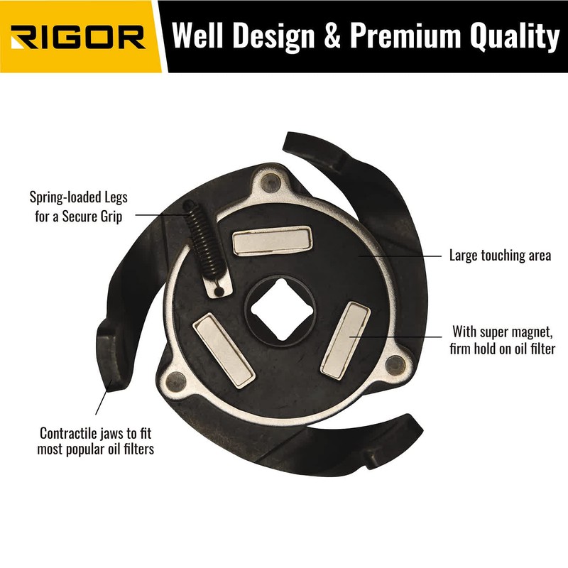 RIGOR 23026 Adjustable Oil Filter Wrench, 3-Jaw Adjustable Magnetic Oil