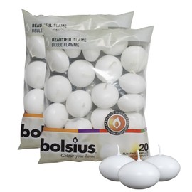 Bolsius Unscented 1.75" Floating Candles – Set of 40 White Floating Candles – Cute and Elegant Burning Candles – Candles with Nice and Smooth Flame – Party Accessories