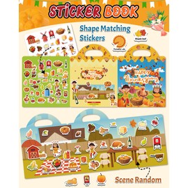 Benresive Reusable Sticker Book for Toddlers 2-4 Years, Fun Travel Stickers for Kids, Waterproof Sticker Books for Toddlers 1-3, 36 Pcs Crafts Activities for Todddlers 1-3 2-4 3-5 - Thanksgiving Day