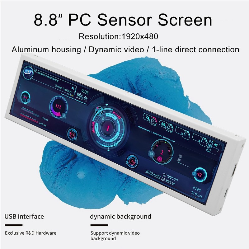8.8in PC Temp Monitor USB C PC Sensor Panel Display