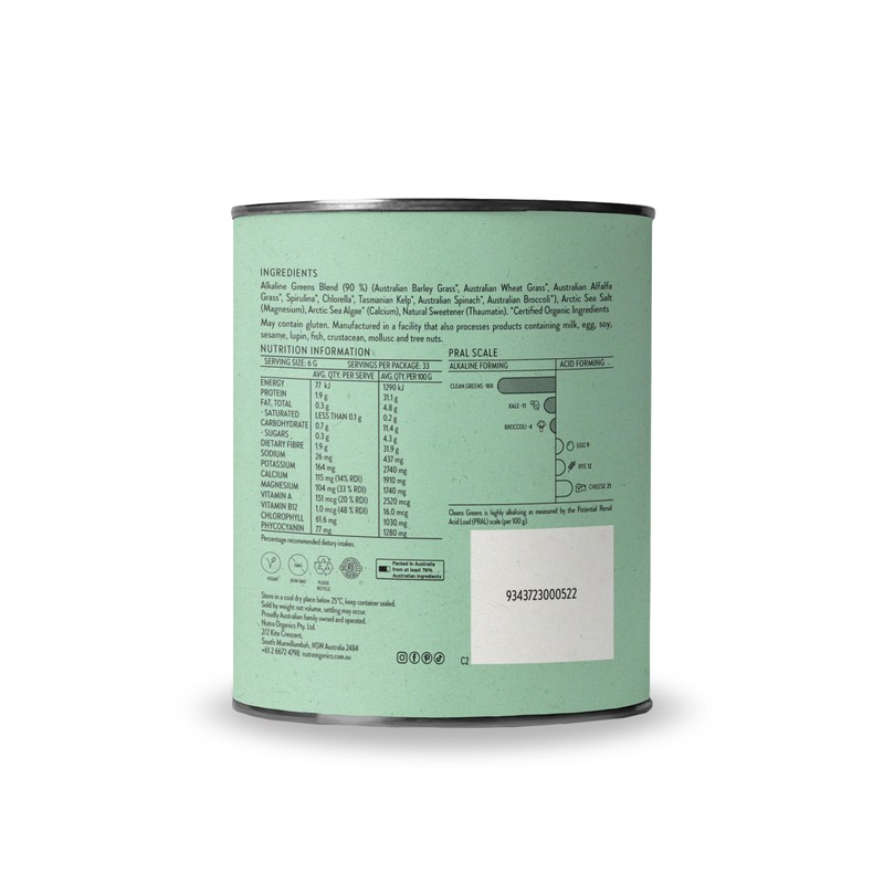 Nutra Organics Clean Greens Straight Up Greens 200g | Superfood
