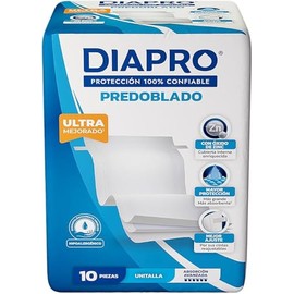 Diapro Pañal Predoblado con Gel para Incontinencia, Unitalla, Protección 100% Confiable, Ultra Mejorado, Textura Ultra Suave, 10 Piezas, Para Adulto Mayor