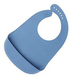 Akozon Babero de Silicona para Adultos, Protector de Ropa Impermeable para Ancianos con Recogemigas Azul