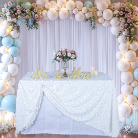 RUDESIRE White Tablecloth Rectangle 50x102 Inches Sequin Tablecloth Rectangle 5mm Mermaid Sequins with Glitter Big Sequins Material Table Overlays for Wedding Birthday Party Baby Bridal Shower