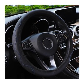 Car Steering Wheel Covers Leather, Steering Wheel Cover Universal Anti-Slip Breathable Elastic Microfiber Leather Corrugated Without Inner Ring Car Interior Accessories 37-38cm Black Blue