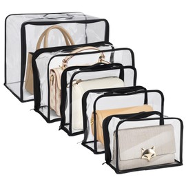 5 Pack Clear Dust Bags for Handbags,5-Sizes Purse Storage Organizers,Purse Protector Storage Bag with Zipper and Handle for Closet, Hanging Dust Cover Bag for Handbag