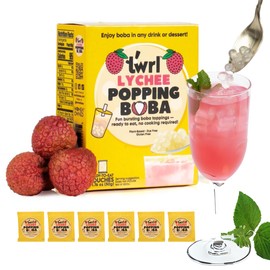 Twrl Lychee Popping Boba for Bubble Tea - Cafe Style Bursting Juice-Filled Pearl Toppings at Home, Instant, Plant-Based, Gluten-Free, Dye-Free, No High Fructose Corn Syrup - 6 Single Servings