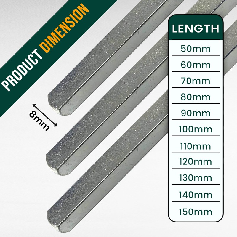 8mm Windows UPVC and Door Handle Spindle Plain Bar 50mm