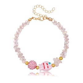 Crystal Tennis Beads Fish Bracelets for Women Summer Beach Boho Bracelet Ocean Inspiration Jewelry (Pink)