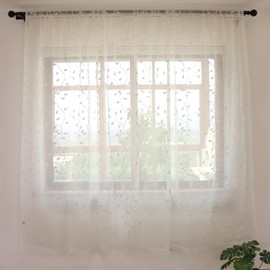 SLOW SOUL Set of 2 Panels White Leaves Sheer Curtains French Door Curtains Semi Sheer Leaf Embroidered Curtains & Drapes for Bedroom Living Room Rod Pocket 52W X 79L inch