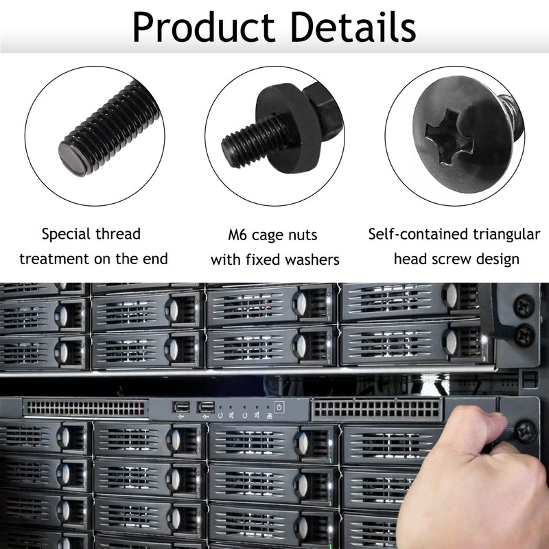 Leadrise 50-Pack M6 x 16mm Computer Rack Mount Cage Screws,