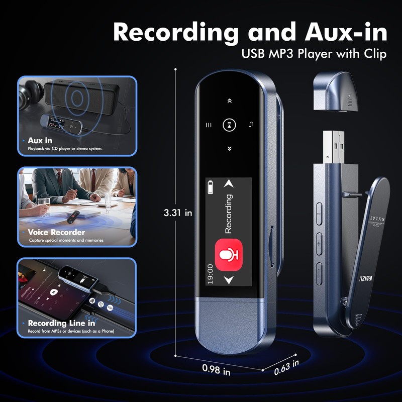 RUIZU 64GB USB MP3 Player with Bluetooth 5.3, Clip on