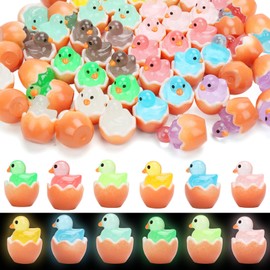 30pcs Easter Mini Ducks, Luminous Tiny Ducks Small Resin Ducks Miniature Animals Figures for Easter Decorations Dollhouse Landscape Fairy Garden Accessories