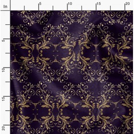 Soimoi Purple Rayon Fabric Filigree Damask Print Fabric by The Yard 42 Inch Wide