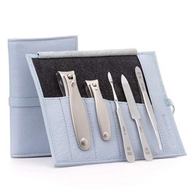 GERMANIKURE - Juego de manicura (5 piezas, estuche de piel, fabricado en Solingen, Alemania, FINOX, acero inoxidable, kit de cuidado de uñas compacto 