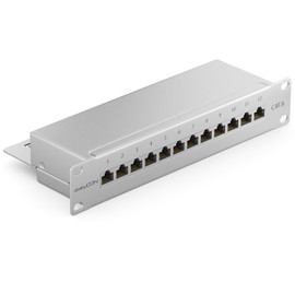 deleyCON CAT 6 Patch Panel Distribution Panel 12 Port - Desktop 10" Rack Mounting Server Mount - RJ45 - Shielded - TIA568A TIA568B Grey