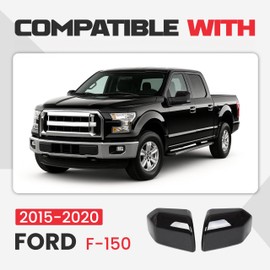 ECOTRIC Top Half Upper Driver/Passenger Side View Gloss Black Mirror Covers for 2015-2020 Ford F150 F-150 (Set of 2 Mirror Cover Replacement)