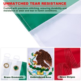 Pessbulmm Premium Mexican Flag 5x8 FT Embroidered with Stitched Stripes Heavy Duty Nylon 2 Brass Grommets Durable & Vibrant MX Flag for Outdoor/Indoor Use Homes, Gardens, Boats & More