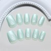 Light Green Press on Nails Short Square Fake Nails Cat