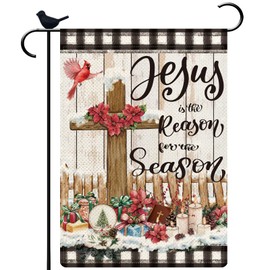 Christmas Jesus is the Reason for the Season Christian Garden Flag 12x18 Cardinal Jesus Nativity Religious Holiday Decor Xmas Cross House Flag Seasonal Outdoor Outside Yard Lawn Decoration